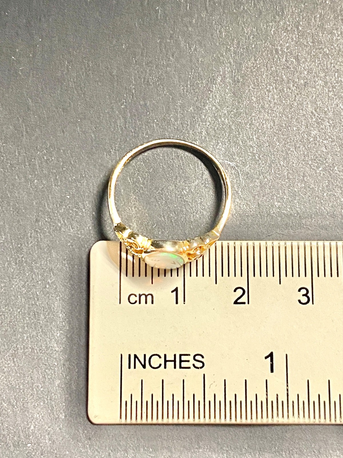 Vintage 14k Yellow Gold Heart Design Opal and Green Diamond Ring Size 7 to 7.25