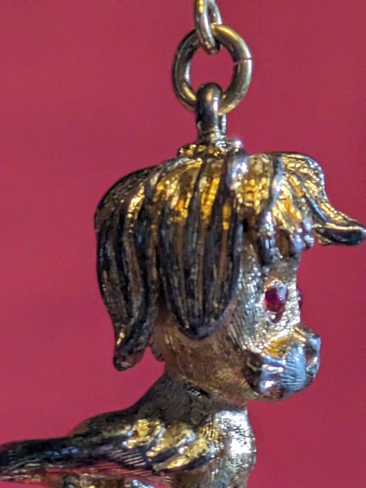 Vintage Gold Toned Lion Pendant Charm Red Rhinestones Eyes – No Chain Included