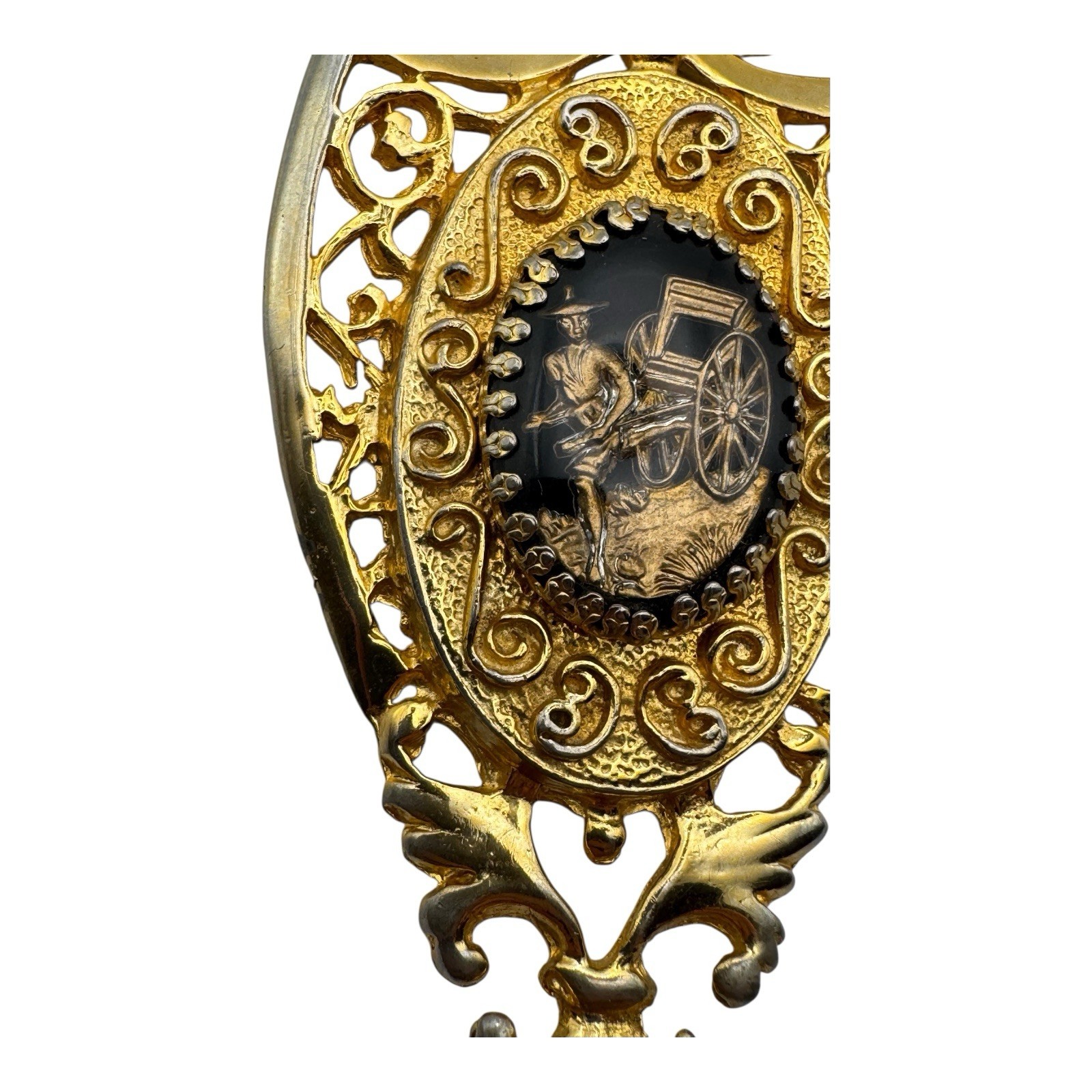 1950s Chinoiserie Intaglio Necklace Gold-Tone Filigree Pendant AC Co. 12KT GF