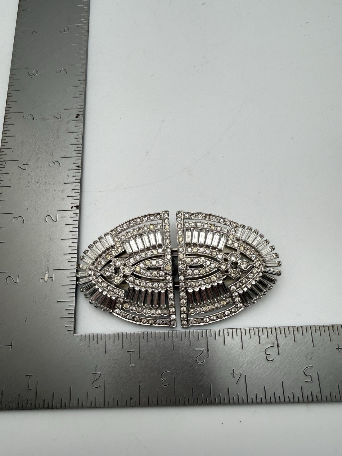 Vintage Art Deco Rhinestone Brooch Dress Clip Mechanism Pat 2161668
