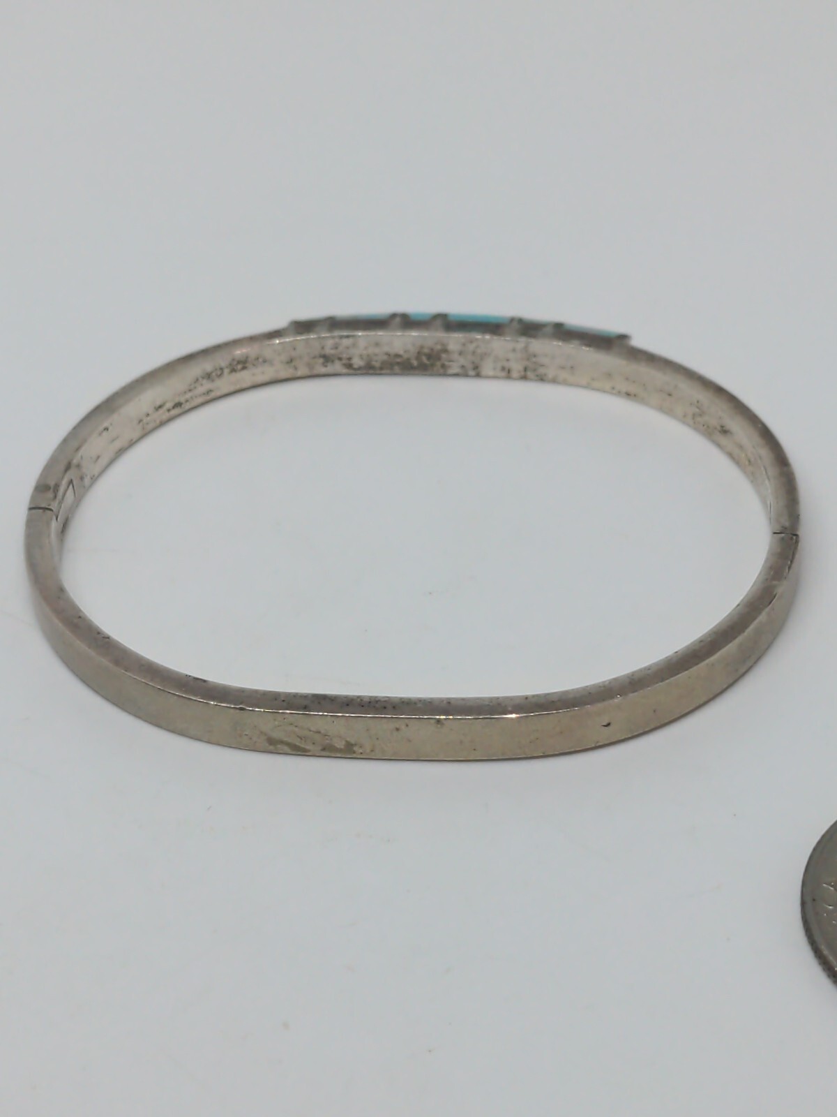 Vintage Sterling Silver 925 Blue Turquoise Mexico Hindged Bangle Bracelet 7″
