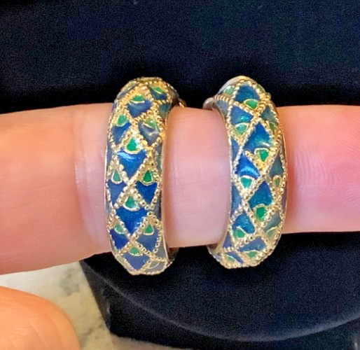 Vintage Orena Paris Peacock Enamel Clip-On Earrings, Signed