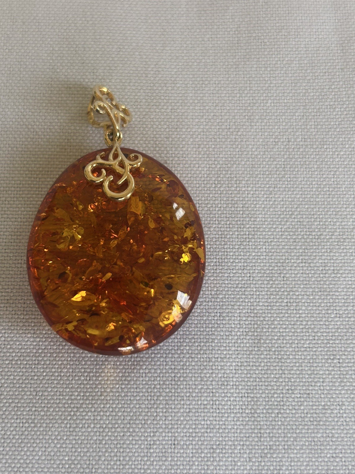 14K Gold Genuine Baltic Amber Cognac Teardrop Pendant