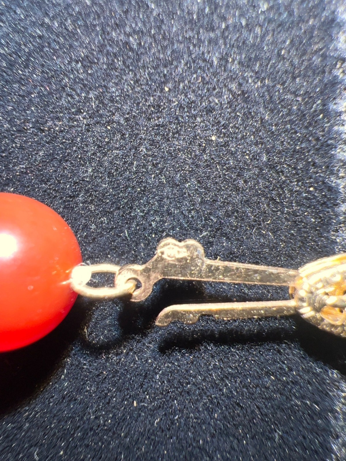 Vintage Red Beaded Necklace Carnelian ? Gold Accents 10k Safety Clasp Closure