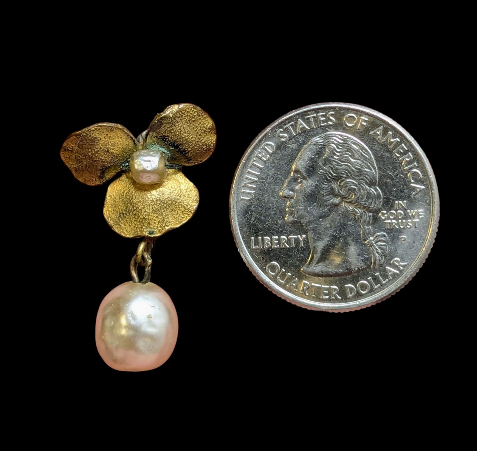 Vintage Miriam Haskell Faux Baroque Pearl Pansy Flower Clip On Earrings