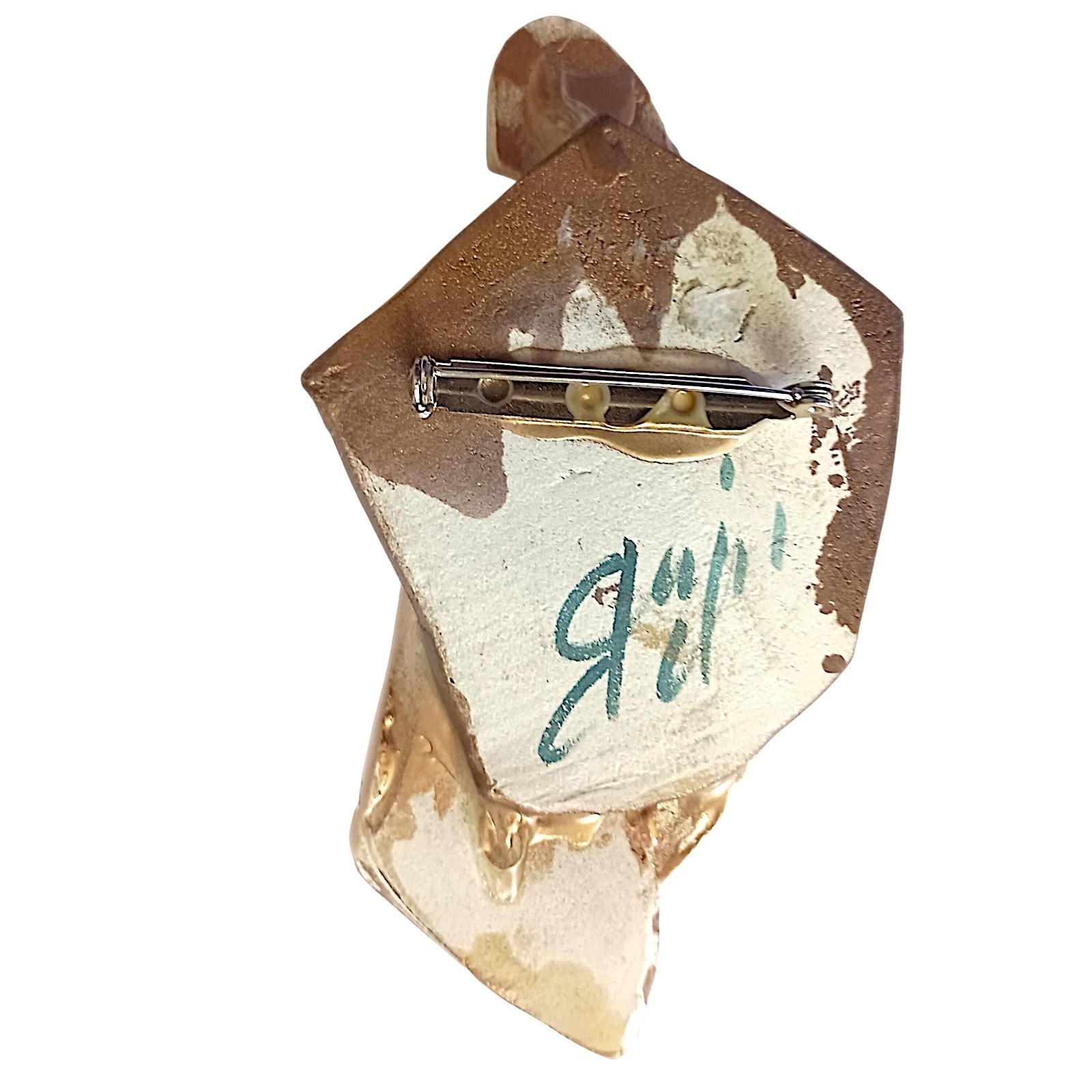 Vtg Art Deco Lady Brooch Pin Avant Garde Artisan Signed Painted Art Nouveau