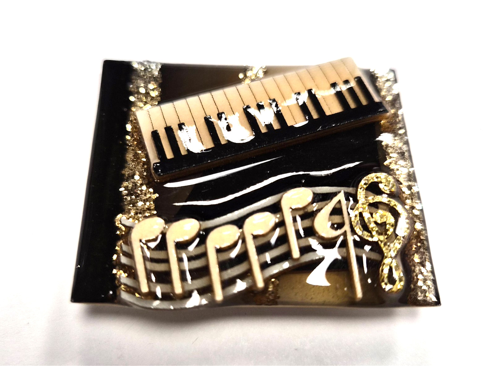 Vintage Music Pins by Lucinda Piano Keyboard Gold Glitter Notes Pin / Brooch