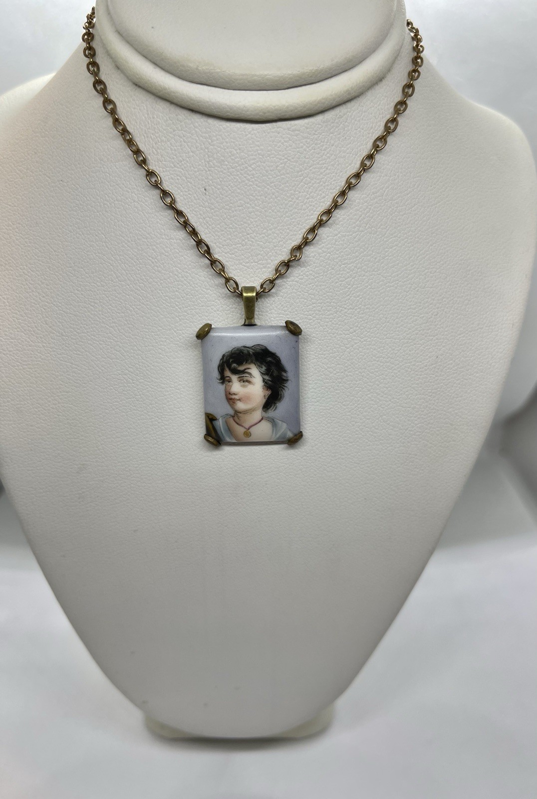 Victorian Art Nouveau Hand Painted Neapolitan Fisher Boy Portrait Pendant AS IS