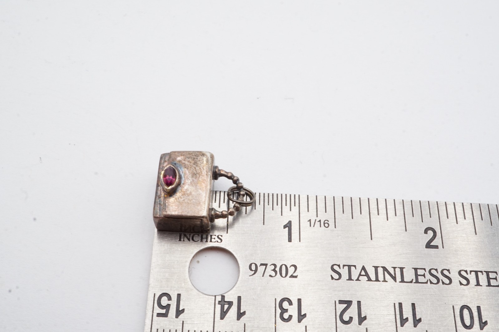 Vintage Sterling Silver 925 Purple Rhinestone Purse Charm Articulating