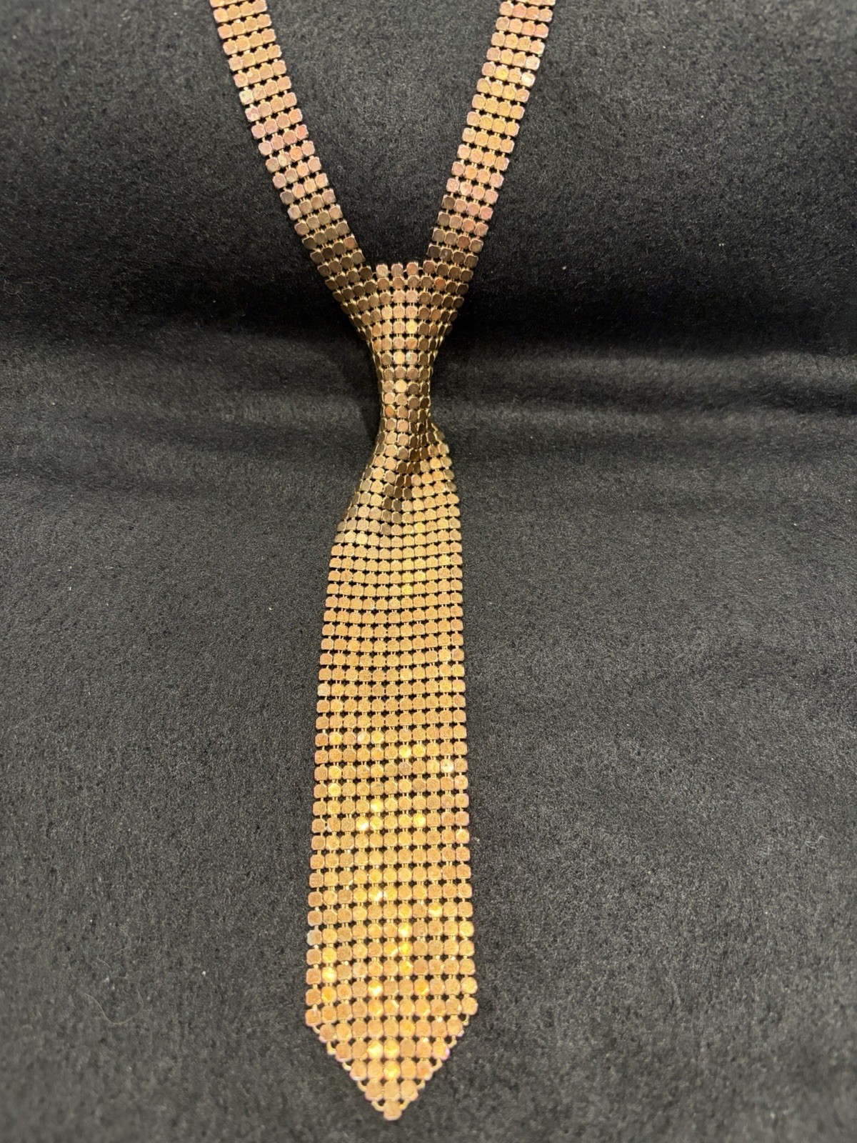 Vtg 70s Chain Mail Mesh Tie Necklace, Whiting Davis?