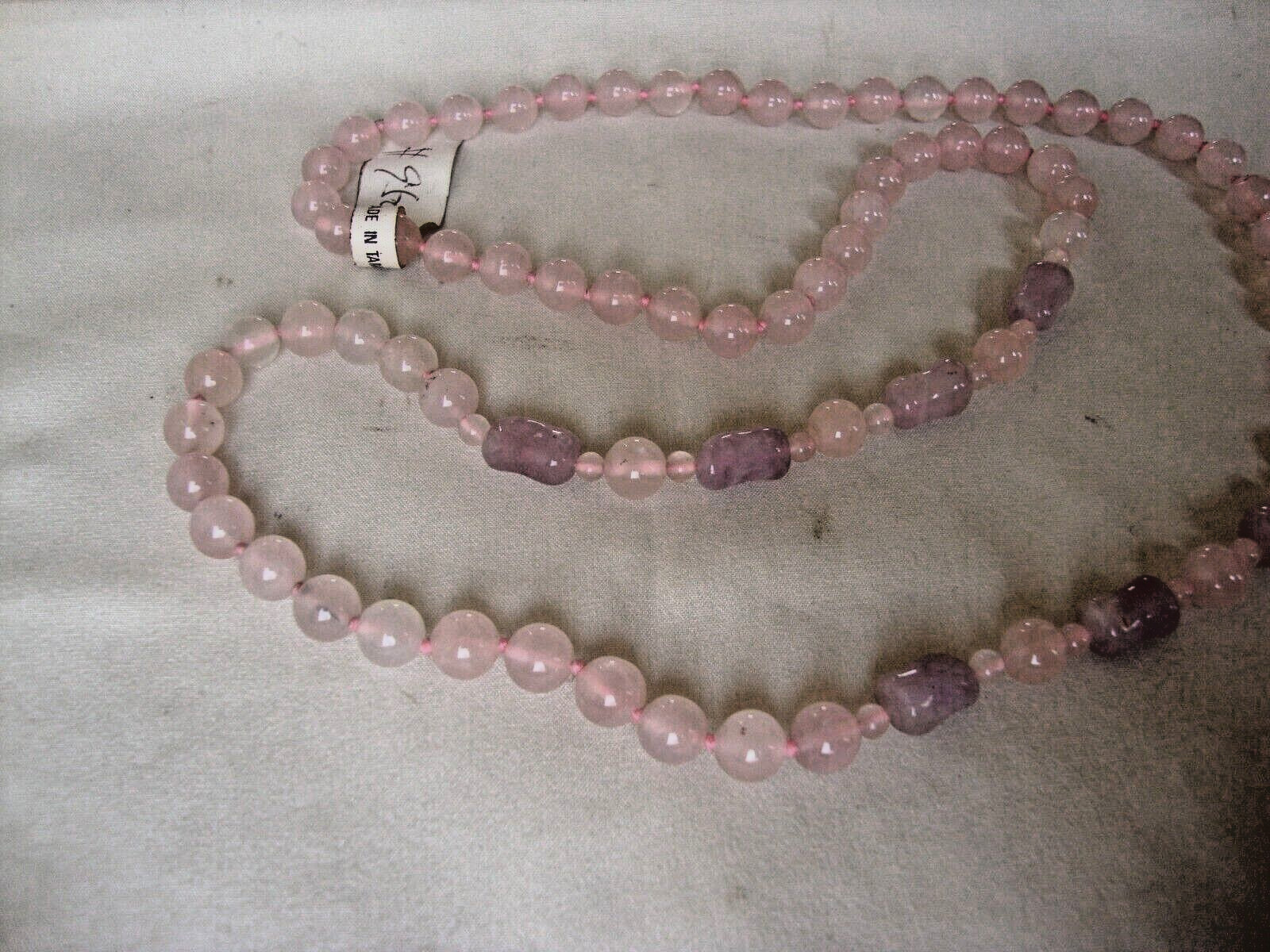 VINTAGE BEAD MEDLEY AMETHYST TUBE 4mm 8mm ROSE QUARTZ 29″ ENDLESS BEAD NECKLACE