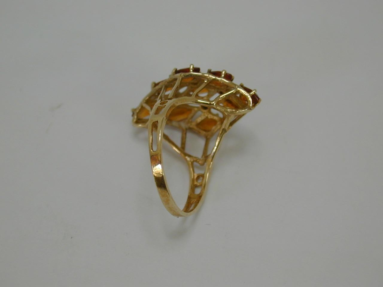 Vintage 10K Yellow Gold Citrine Marquise Cluster Cocktail Ring Size 6 417 Solid