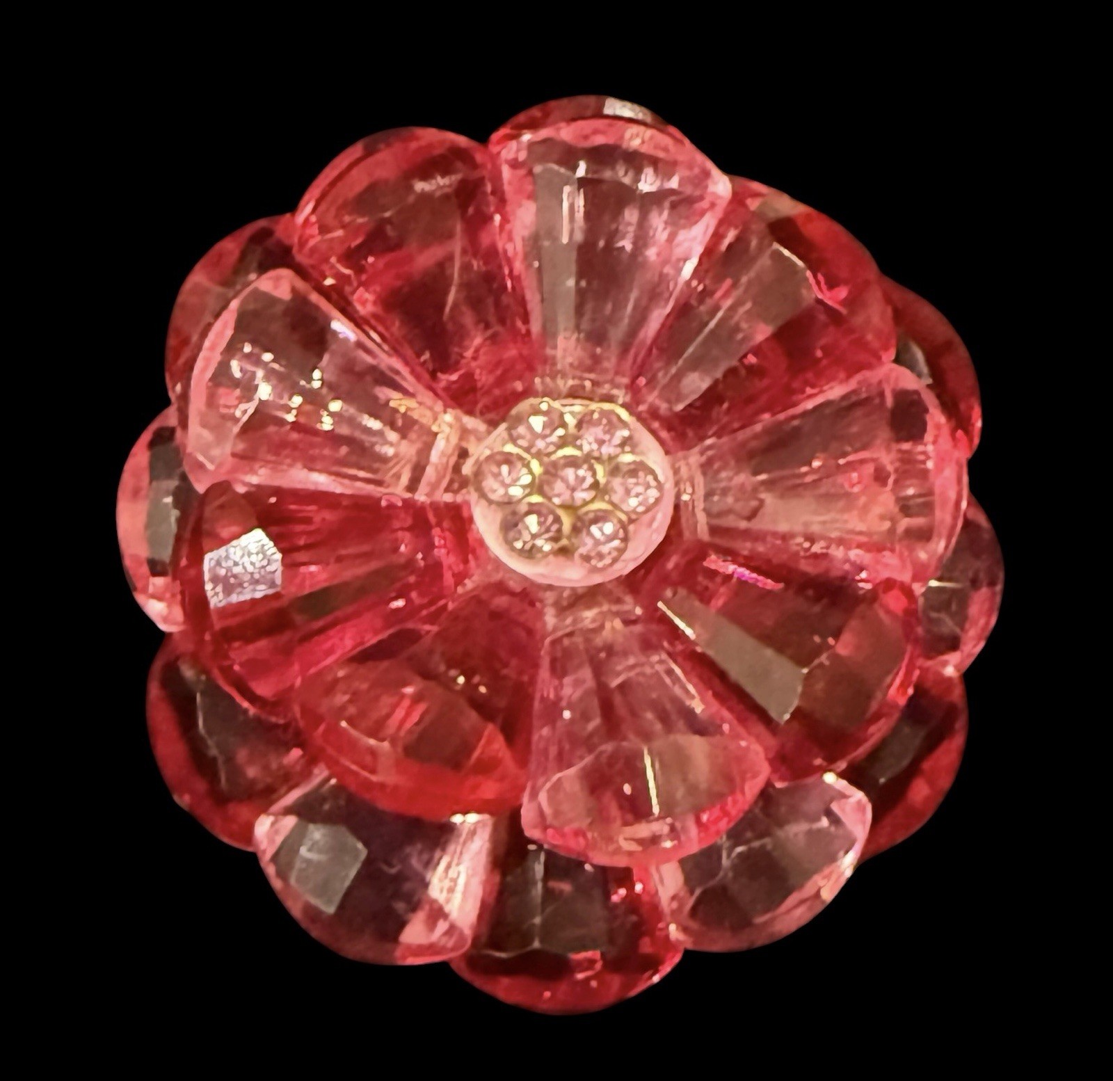 Signed Germany Pink, Red, Fuchsia Mid Century Vintage Lucite Flower Brooch