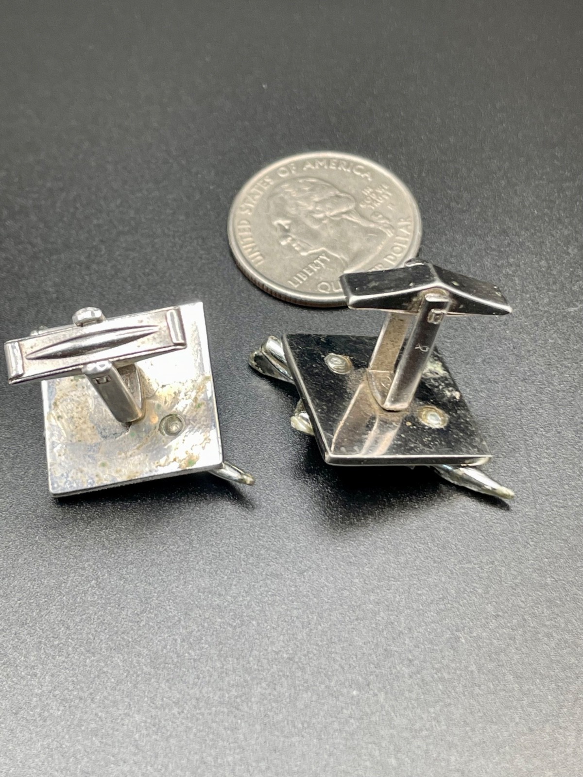 Vintage 3D Jet Fighter Airplane Silver Tone Cufflinks Aviation Novelty MCM