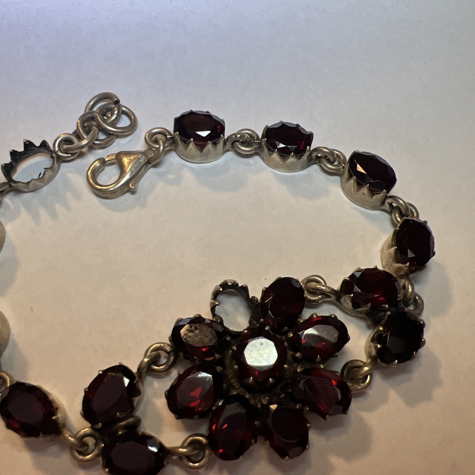 Vintage Natural Bohemian Garnet Sterling Silver Flower Bracelet for Project