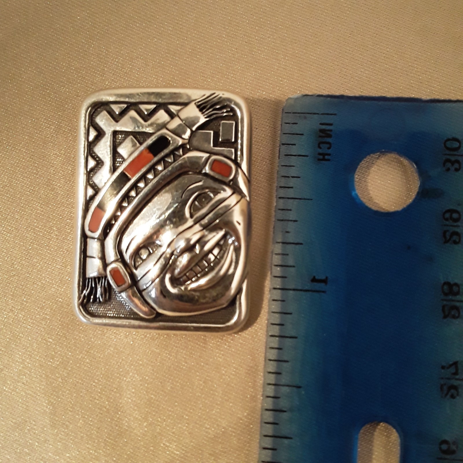 Kathleen Wall Sterling Silver 925 Coral Pendant Pueblo Southwestern Inlay