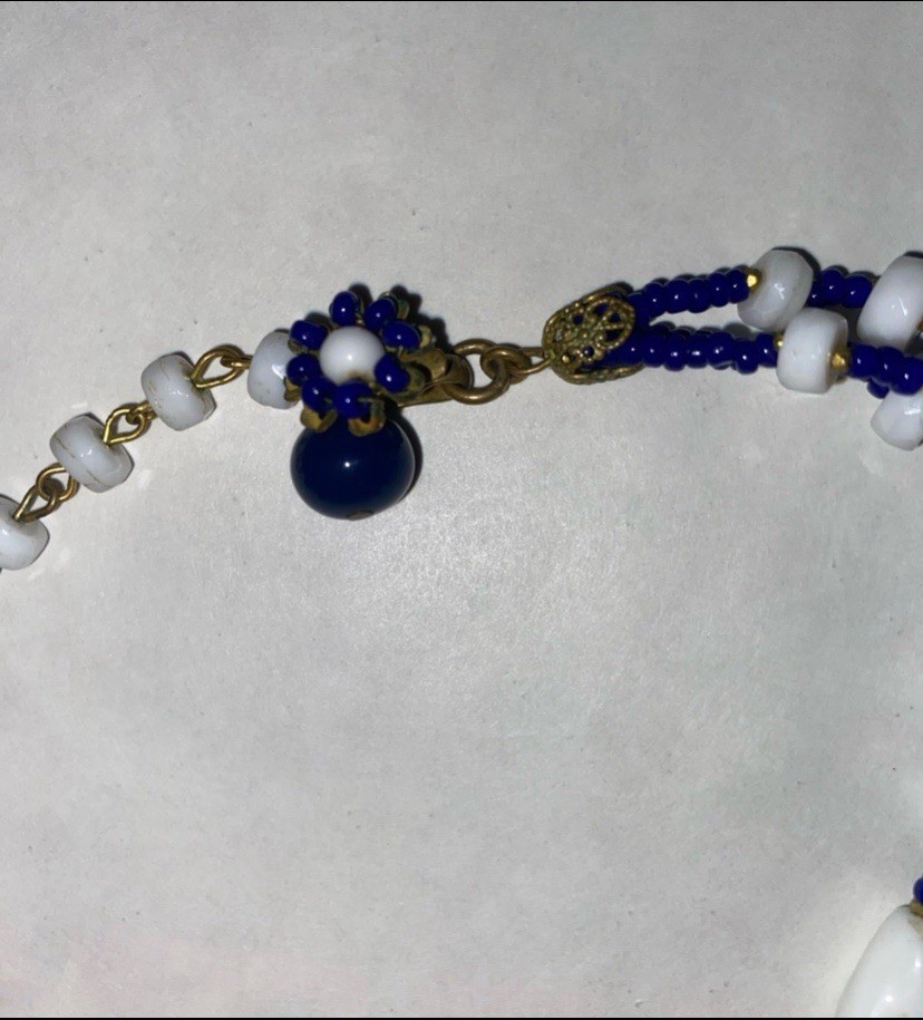 Vintage Miriam Haskell beaded necklace and clip on earrings set