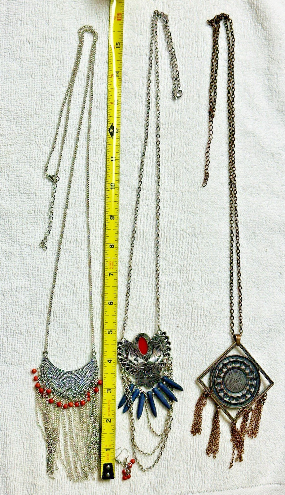 Bold Mod Chain Fringe Bead Cabochon Bib Focal Tassel Pendant 3 Necklace Lot n840
