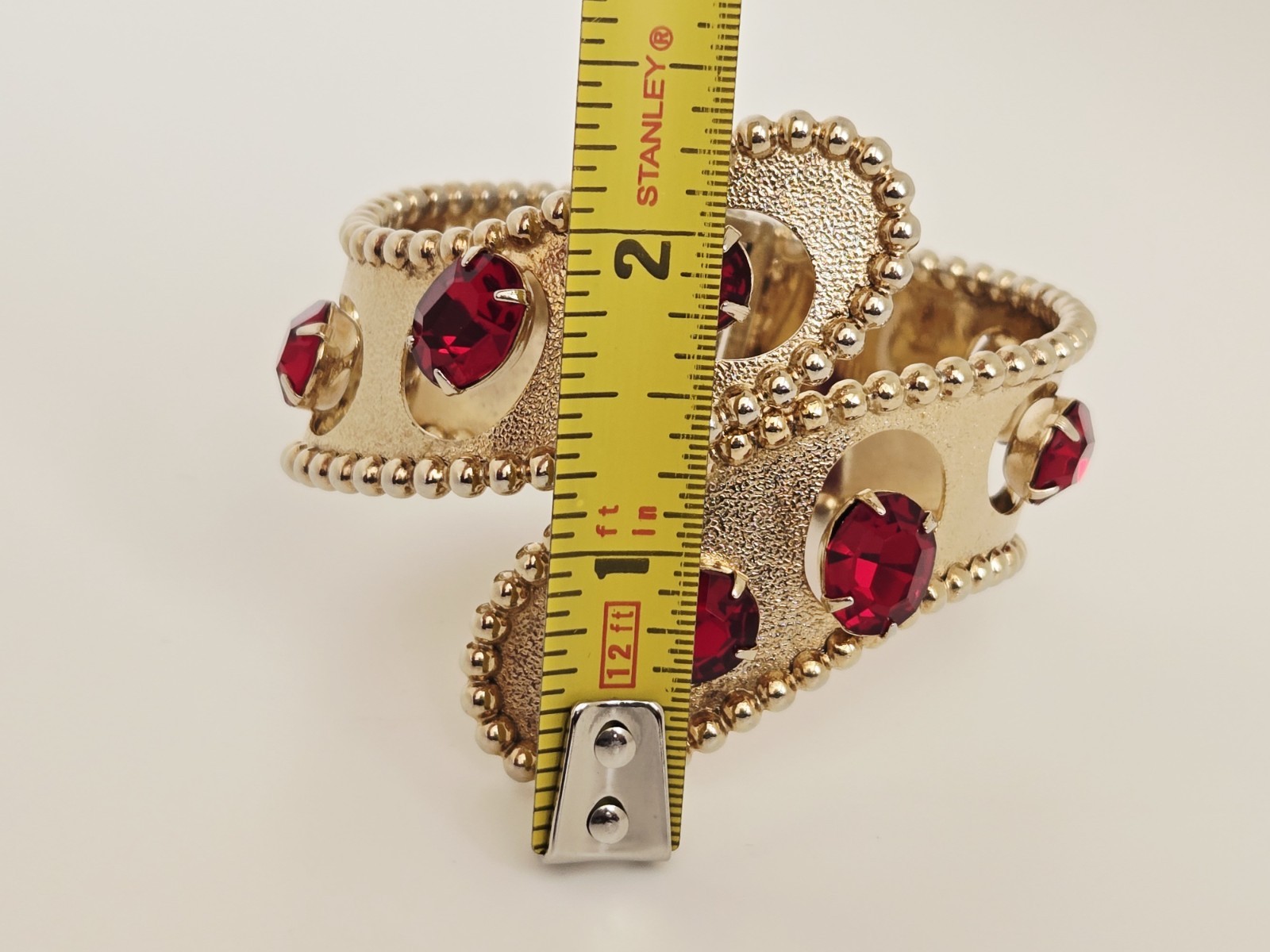 Vintage MCM Gold Tone Red Rhinestone Statement Clamper Bracelet
