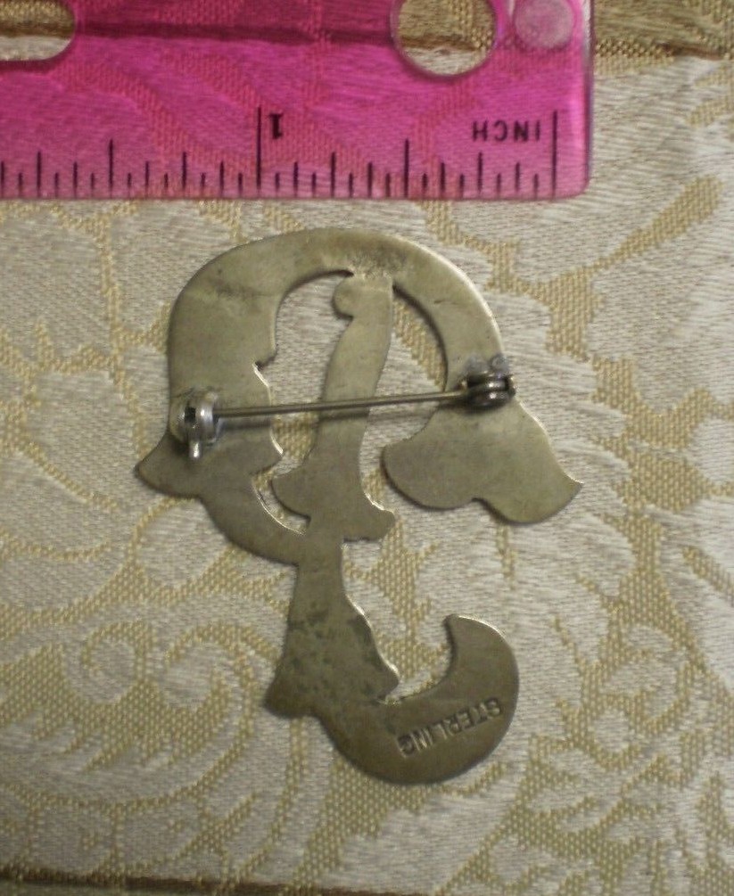Engraved Sterling Silver Hair? Abstract Brooch 1.75″ Letter P