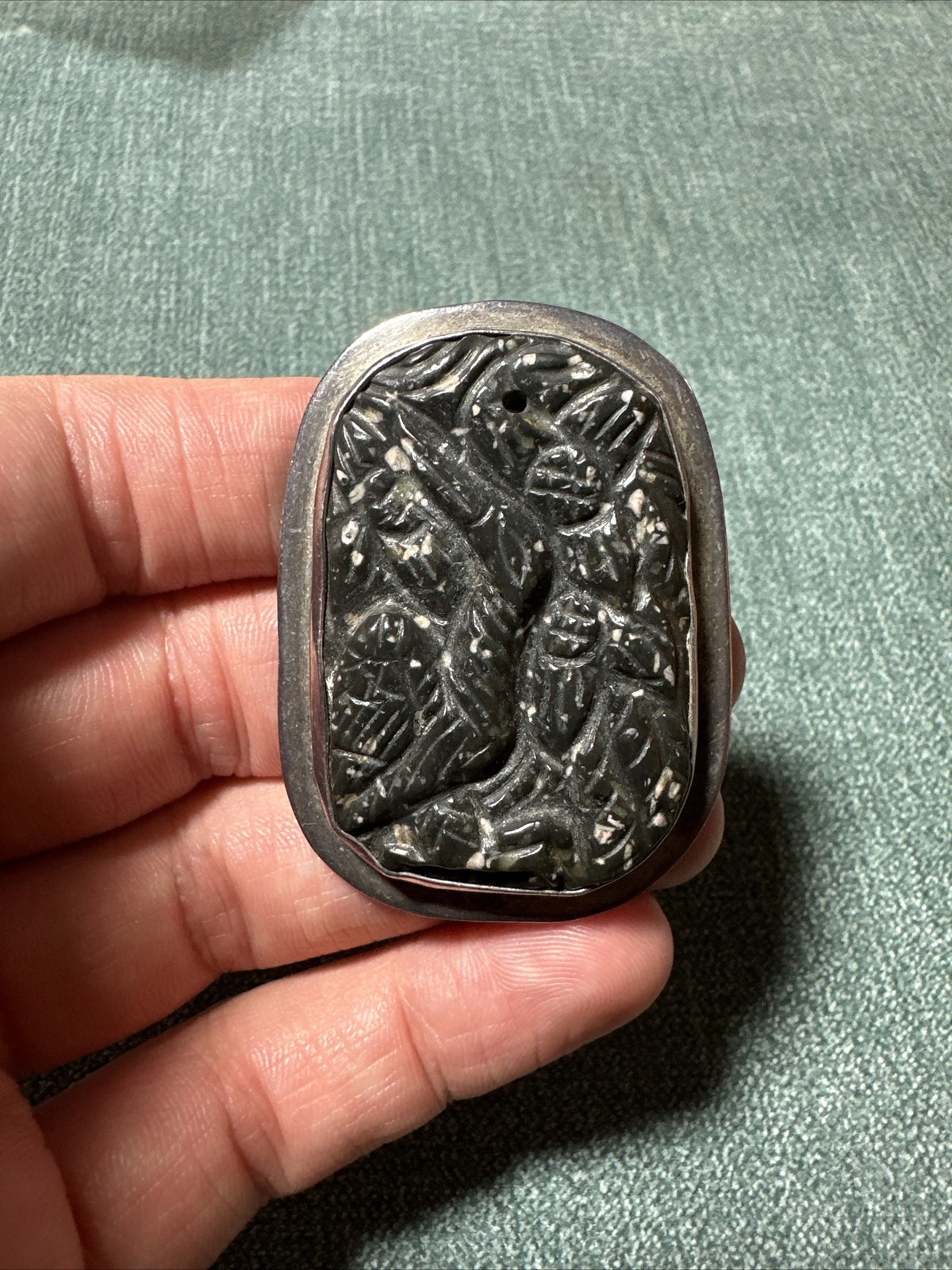 Vintage Amy Kahn Russell AKR Sterling Silver Carved Brooch Pendant