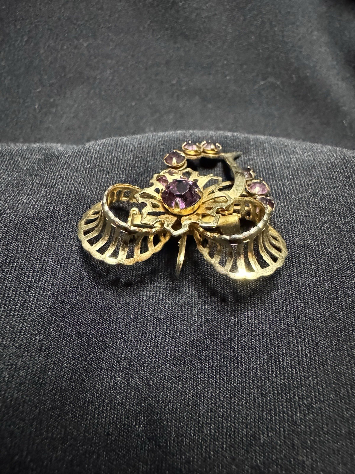 4 Vintage Brooches Gold & Silver Tone w/ Multicolor Stones, Unsigned