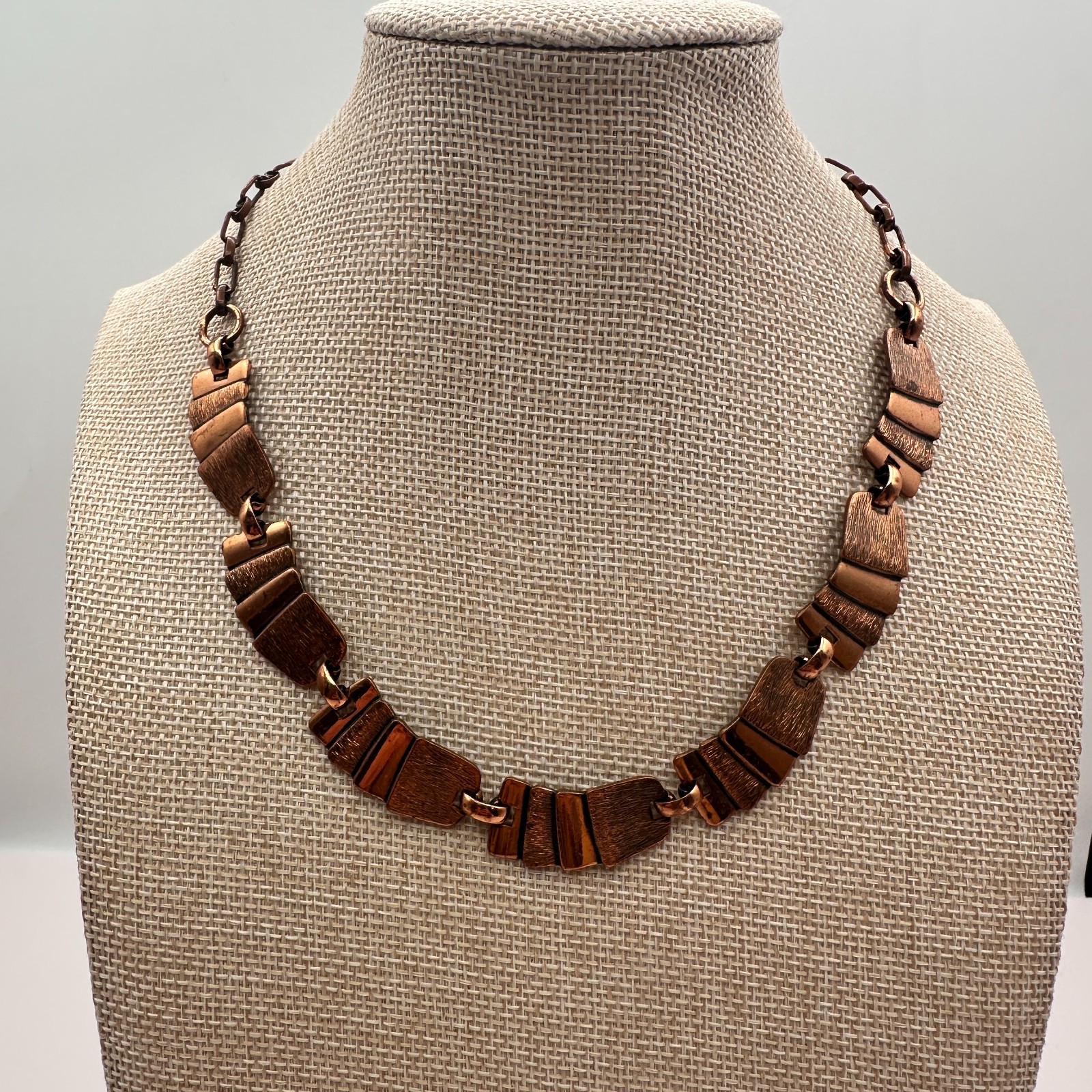 Vintage 90s Copper Tone Textured Panel Collar Necklace Boho Women’s Jewelry