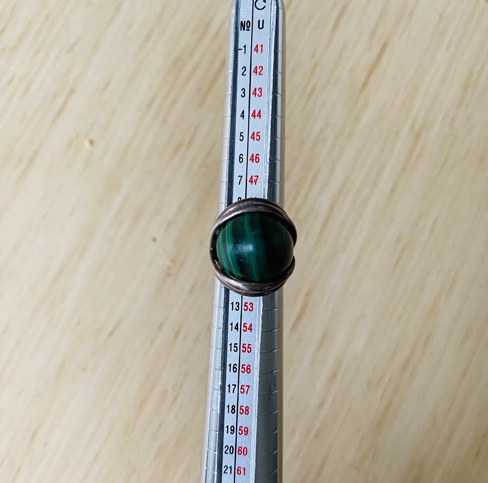 Malachite Sterling Silver MCM Scandinavian Denmark Norway Vintage Adjustable