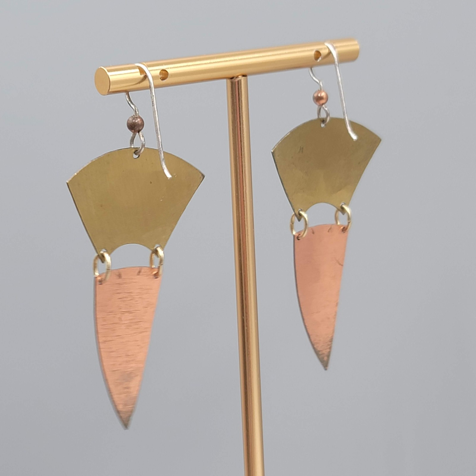 Vintage Bird Design Brass & Copper Pierced Earrings Dangle 2″