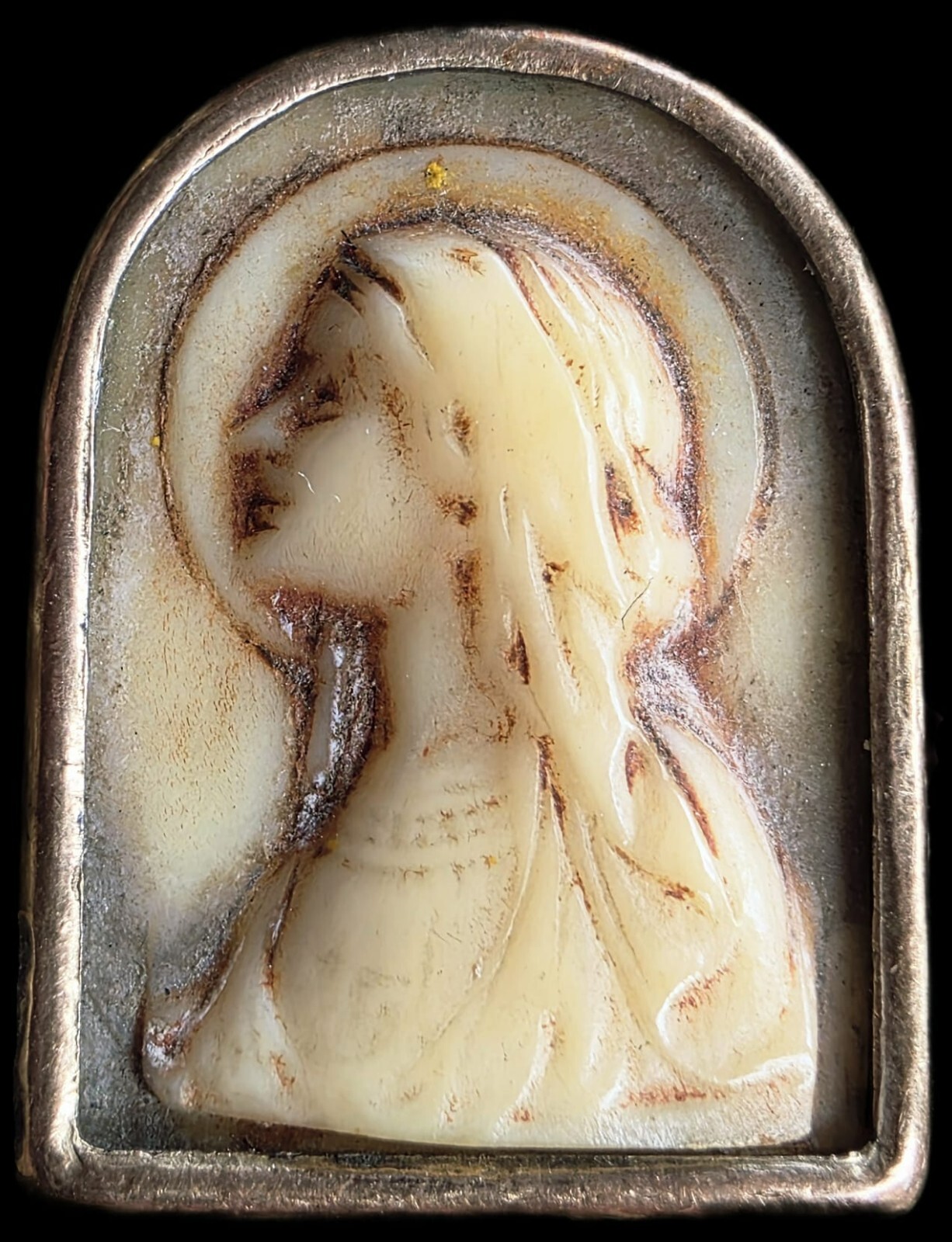Fine Antique European Art Deco Gold Silver Virgin Mary Pendant Medal Ca 1900