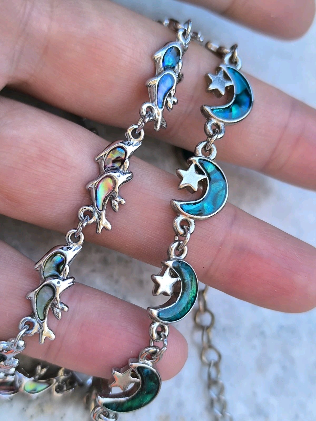 Two vintage cute metal and Abalone shell bracelets