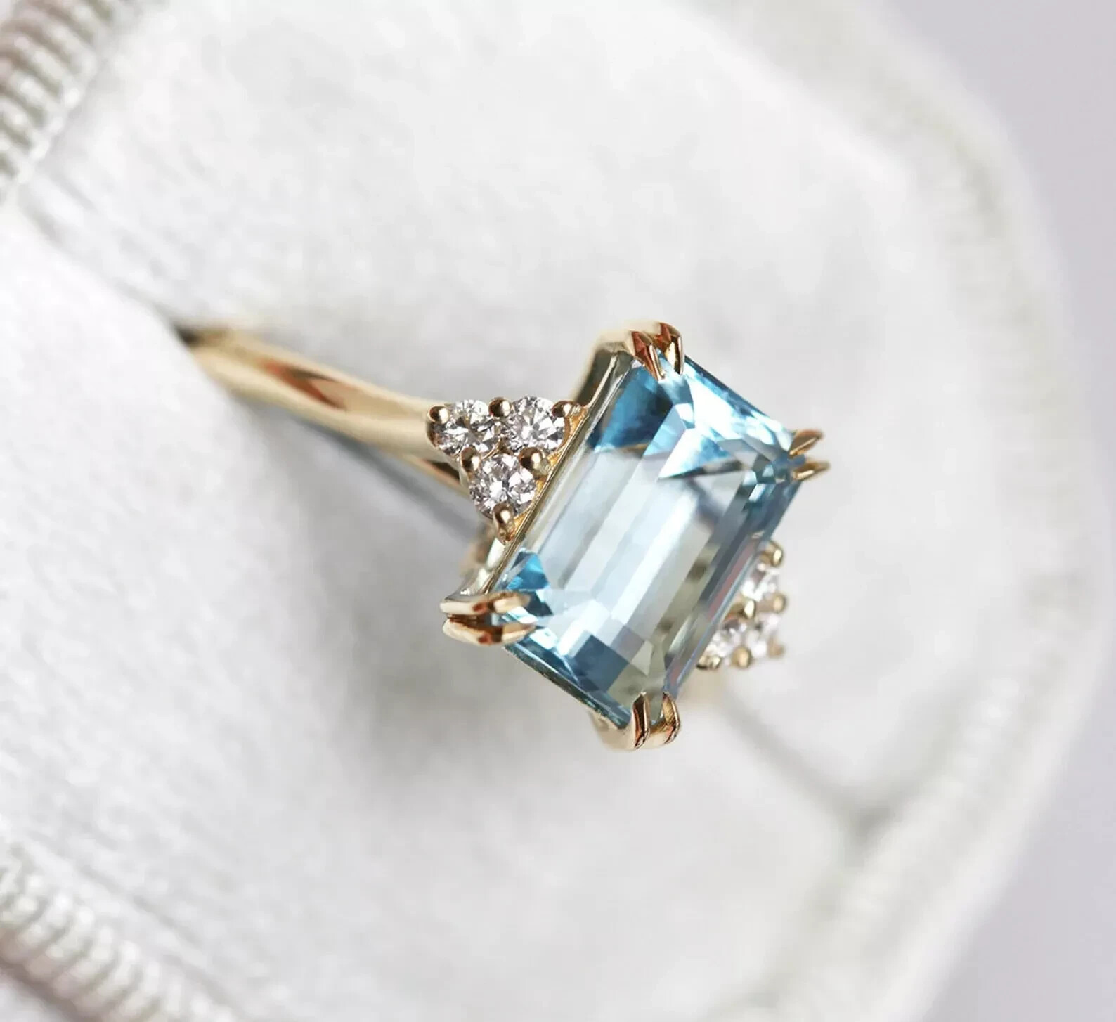 2.00Ct Emerald Cut Aquamarine Lab Created Diamond 14K Gold FN Anniversary Ring
