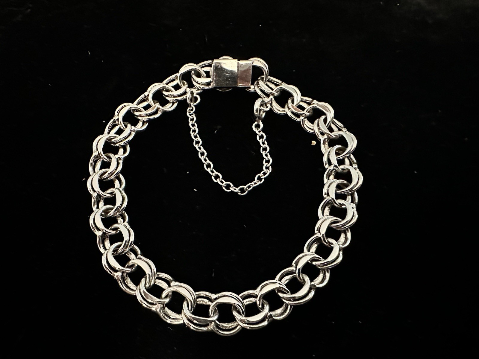 Vintage Sterling Silver Double Curb Charm Starter Bracelet 7.5” Long 12.36 Grams