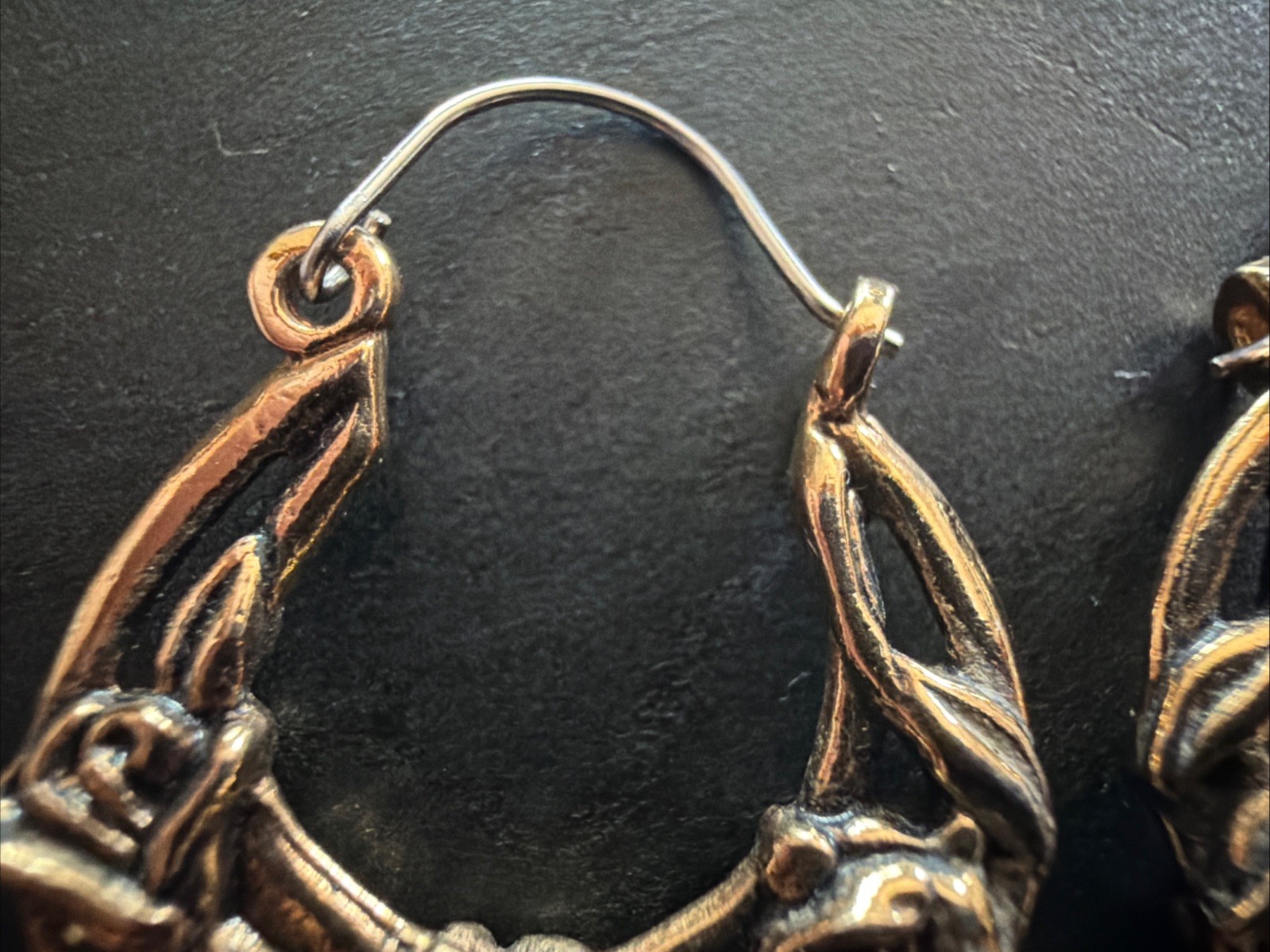 Vintage Avon Mid Century Mod Antiqued Golden Rosette Hoop Pierced Earrings