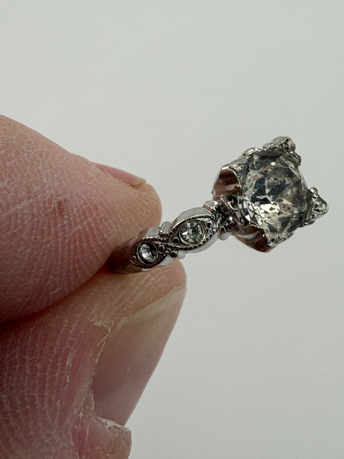 VINTAGE Sterling M-H Silver & Clear Quartz Cocktail Ring, Size ~5.5, SEE NOTES