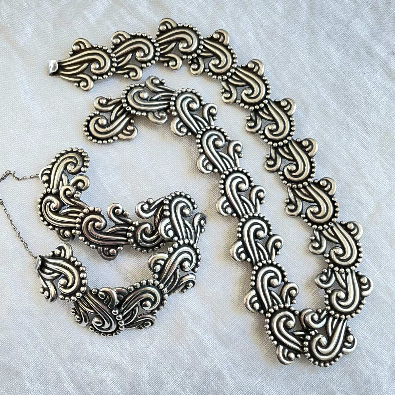 VTG Los Castillo Necklace/Bracelet Set #341, Sterling Taxco Mexico 2 Piece Set