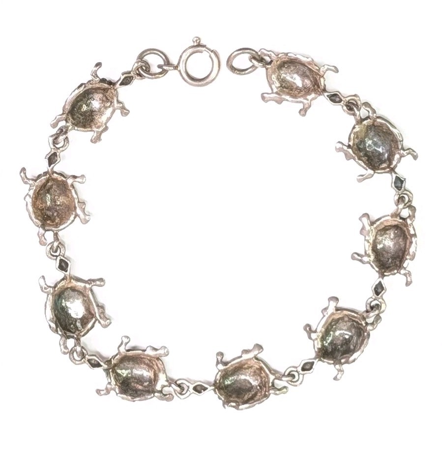 Turtles In A Row Bracelet Sterling Silver 7.75″ Turtle Link Tortoise Gift 11gram