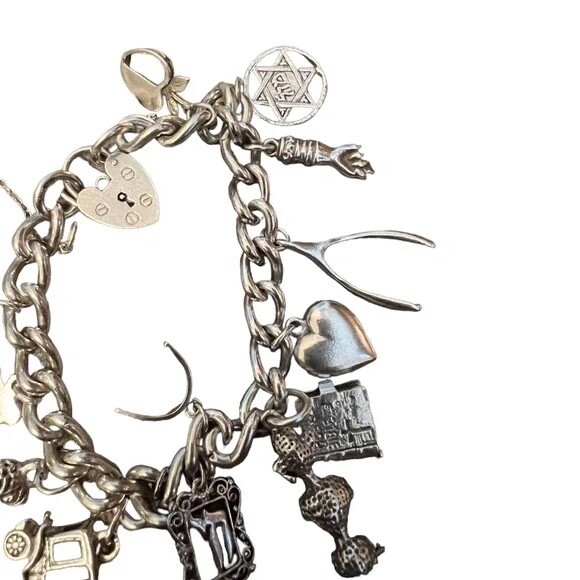 Vintage Charm Bracelet Loaded 14 Charms Sterling Silver