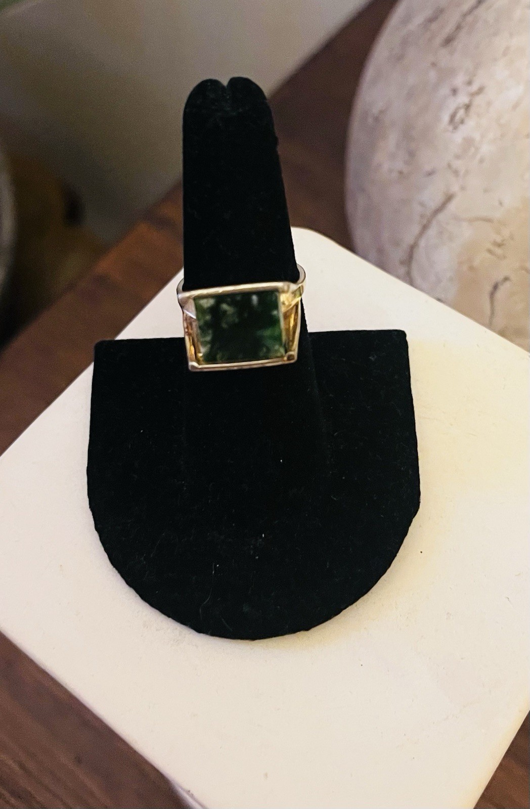 10 K GF Square Green Moss Agate Ring Size 7