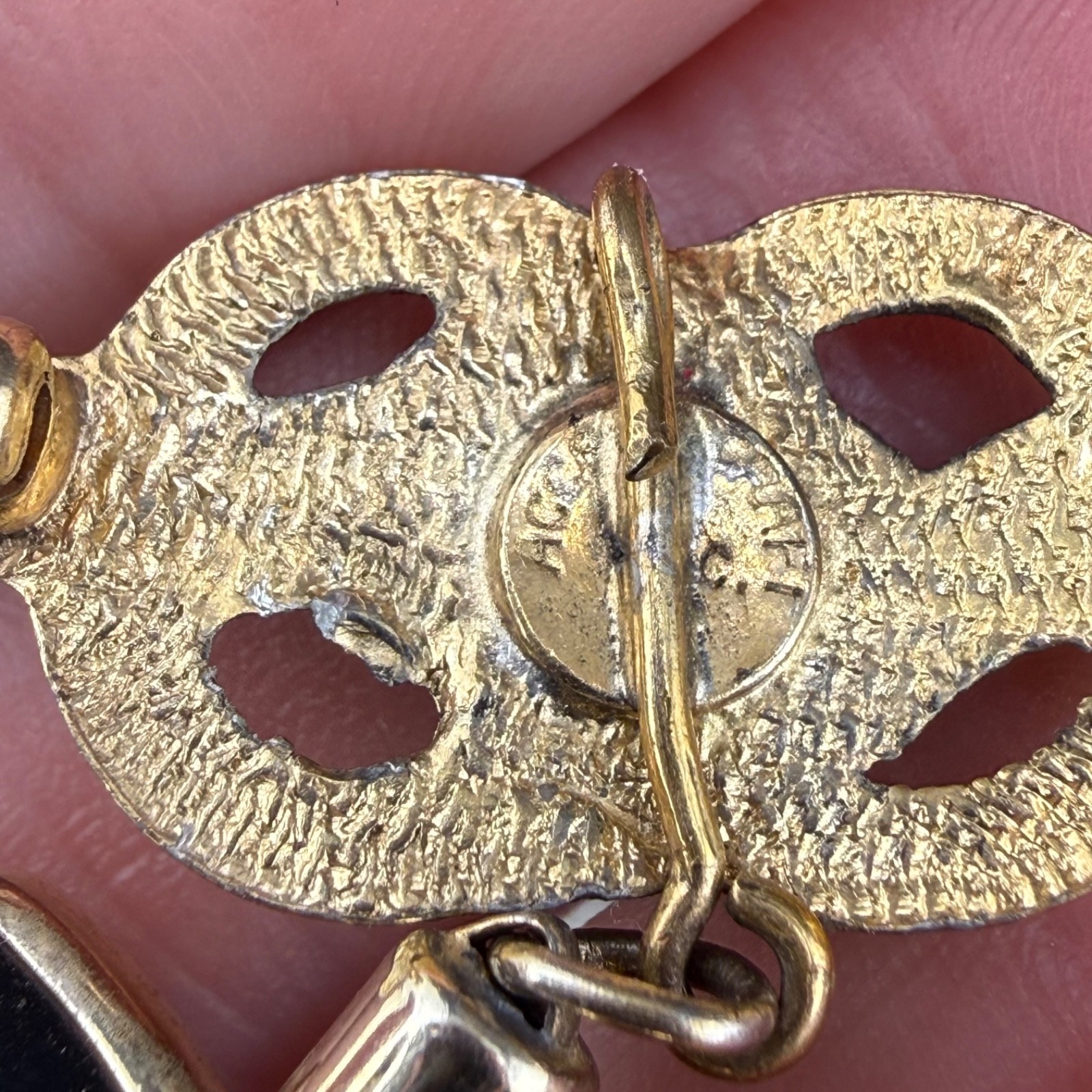 Vintage Signed Purple Faceted Glass Watch Fob Brooch Gold Tone