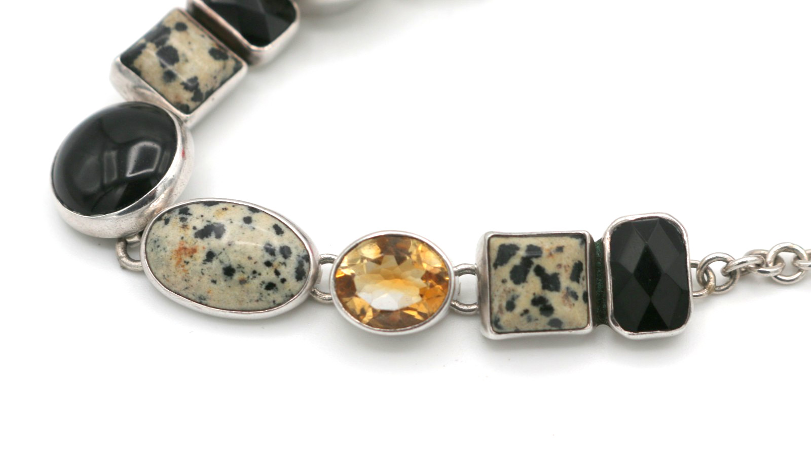 AKR Amy Kahn Russell 925 Sterling Silver Dalmatian Jasper Citrine, Onyx Bracelet