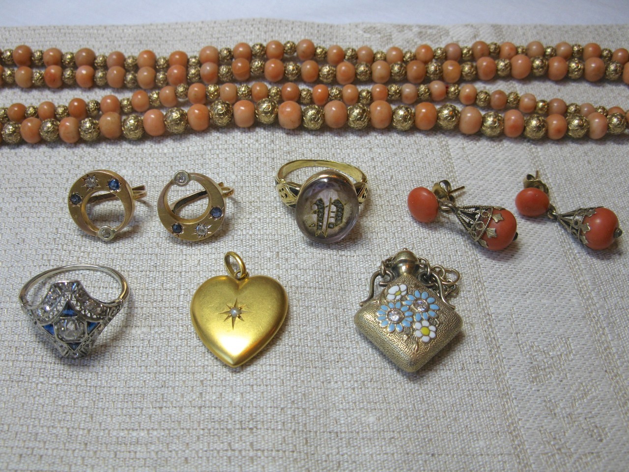 Picture Locket Antique Wedding Jewelry Etruscan GF Pearl c1880 W & SB