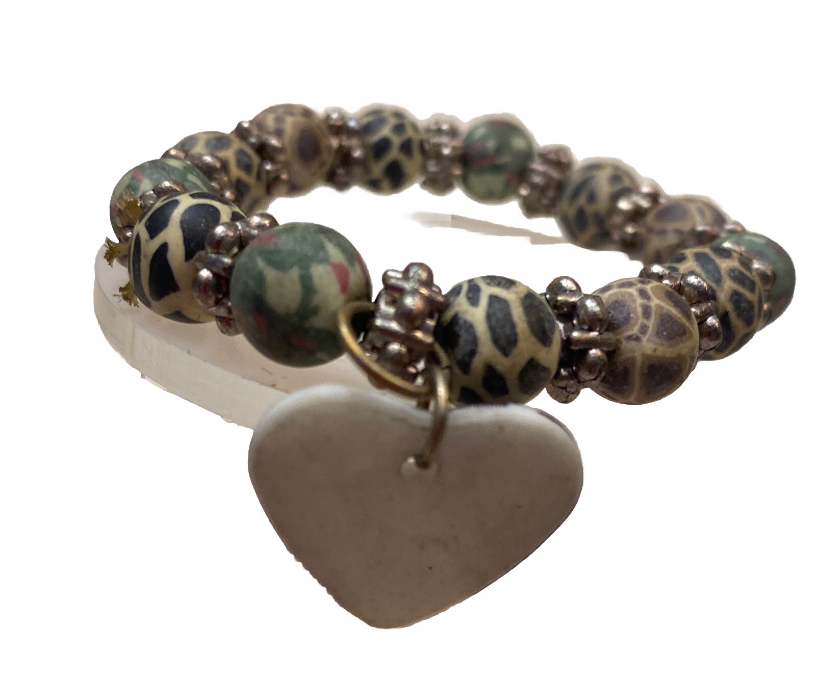 Charm Stretch Beaded Bracelet 7 Silver Heather