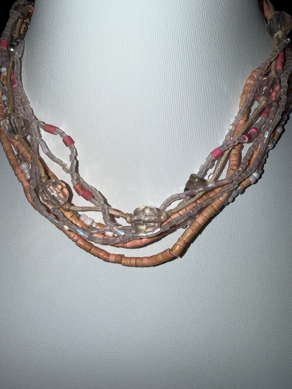 Vintage 16″ Seed Beads and Shells Necklace Coral Color