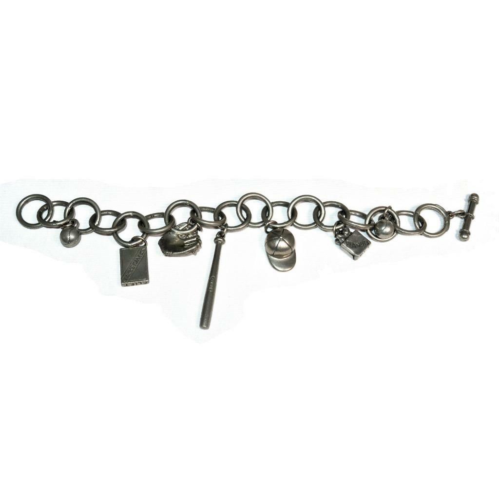 Jim Clift Pewter Charm Bracelet with BASEBALL Theme, 7 Charms