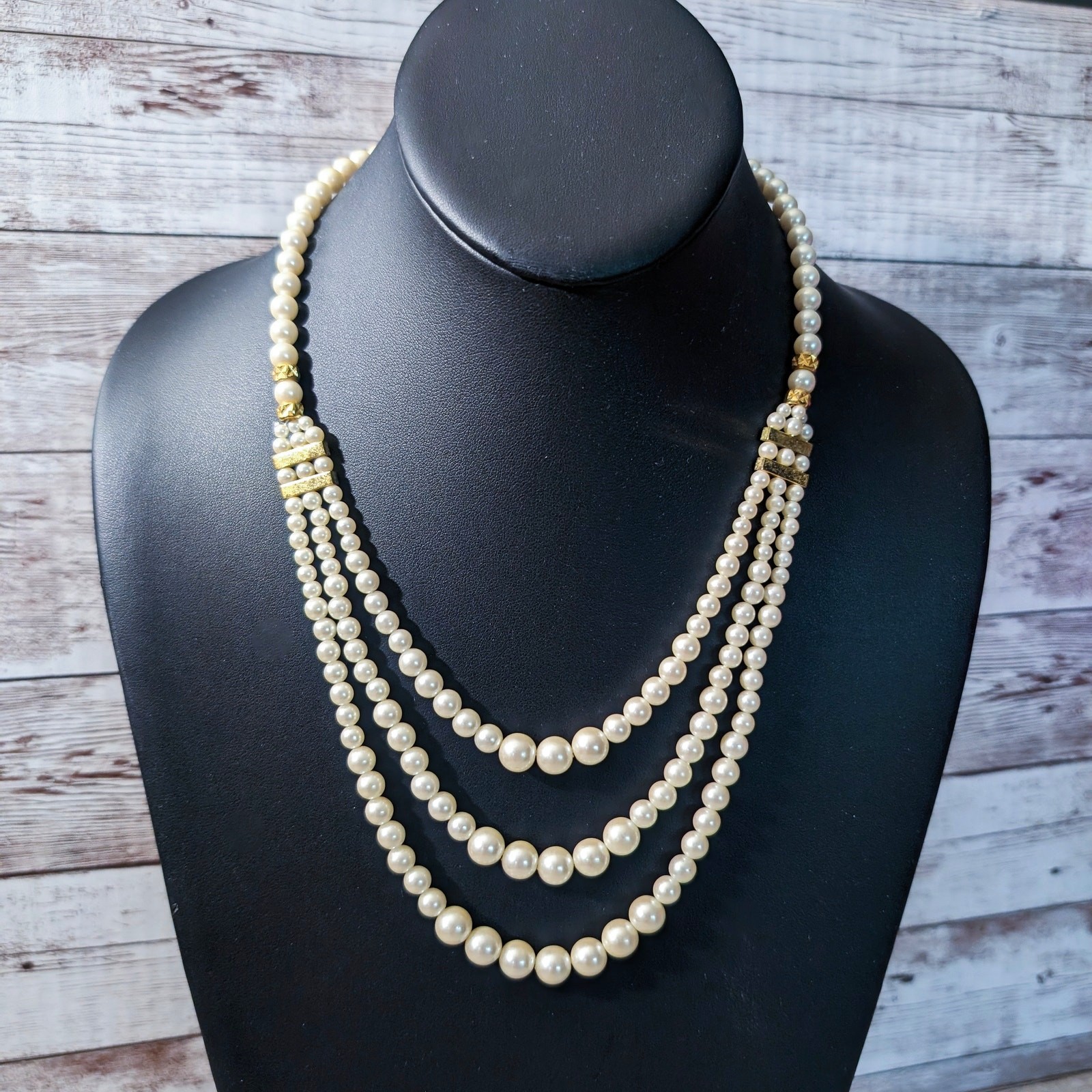 Vintage Necklace Faux? Pearl & Gold Tone Layered Statement