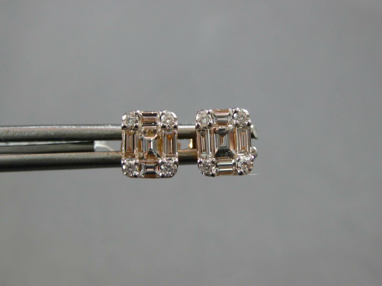 ESTATE .50CT DIAMOND 18K ROSE GOLD ROUND & BAGUETTE CLUSTER SQUARE STUD EARRINGS