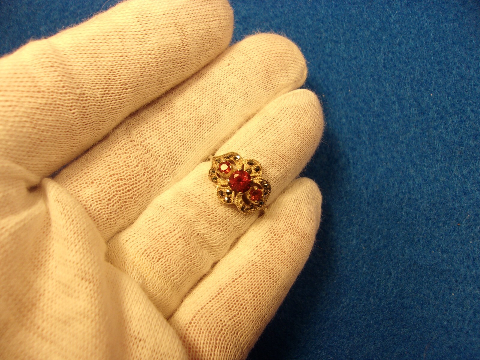 #4 of 6, SUPERB OLDER VTG LADY’S STERLING SLVER, ORANGE GARNET & MARCASITE RING