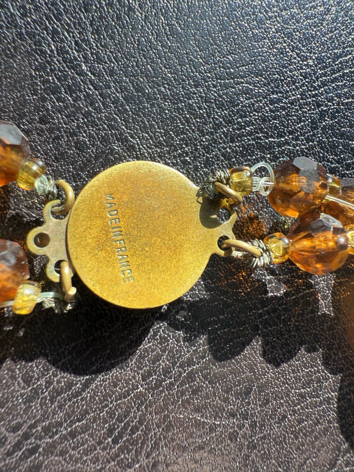 Vintage Made In France Multi Strand Amber Glass Faux Pearl Necklace 1960s-70s