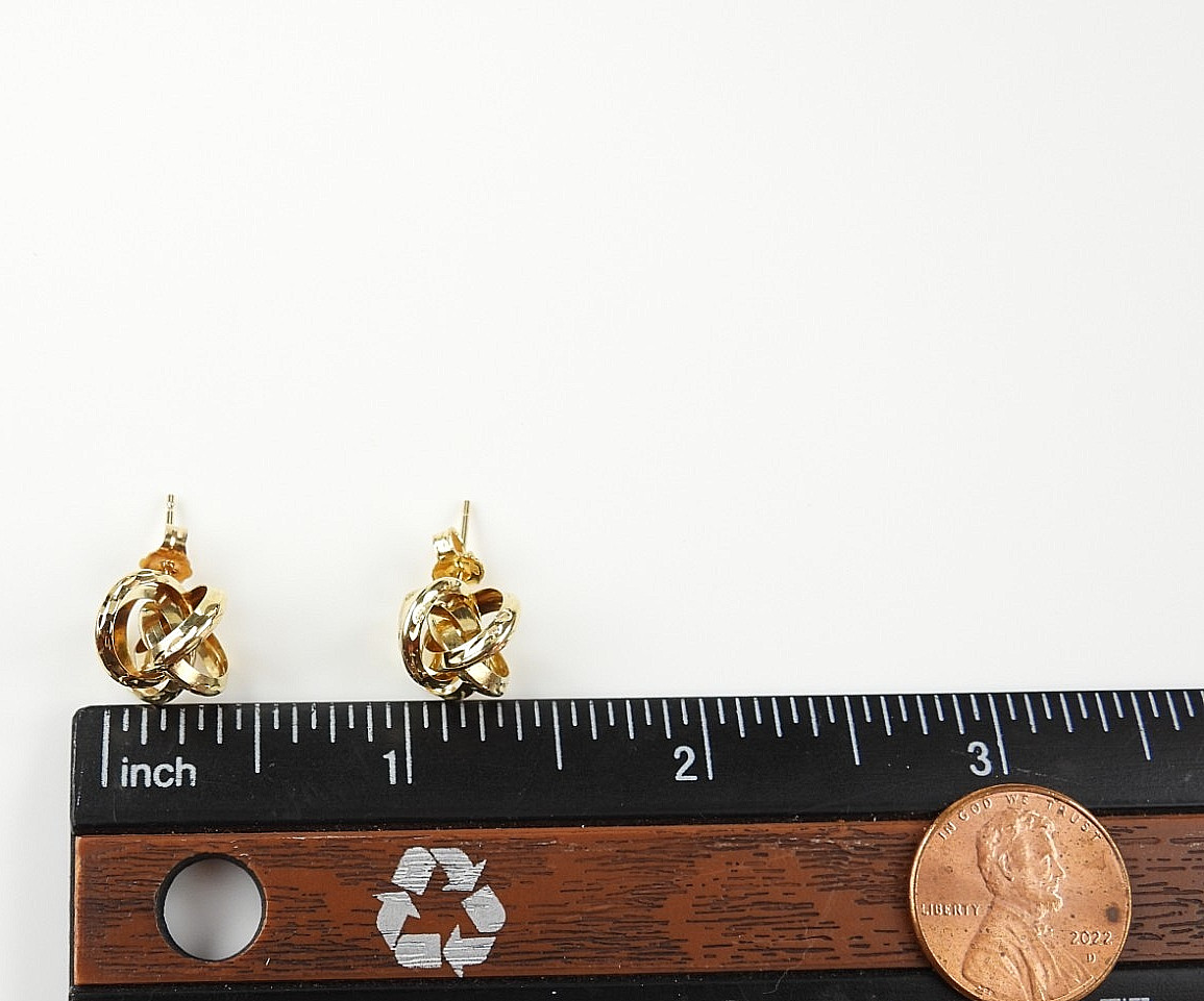 Vintage 14K Yellow Gold Intertwined Ribbon Knot Stud Earrings Openwork Swirl